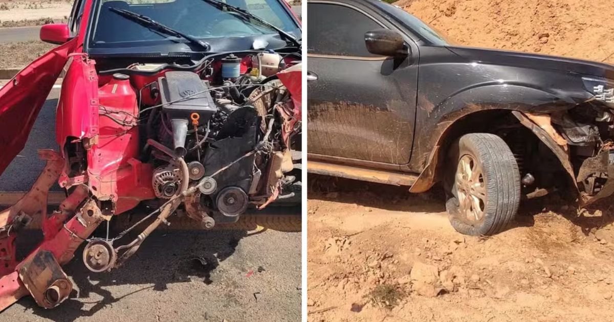 Imagem mostrando o local do acidente causado por motorista de 77 anos na MG-400, com tráfego congestionado no cruzamento.