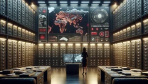 Imagem da sala moderna relacionada ao Marco legal crime organizado-2025 com telas e testemunhas