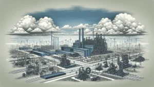 Cena de fábrica com máquinas paradas e linhas de produção desativadas, simbolizando indústria estagnada em novembro.