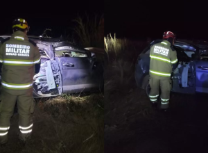 Madrugada tensa na AMG‑3205 com viaturas policiais e movimentação intensa, refletindo o clima de insegurança na rodovia.