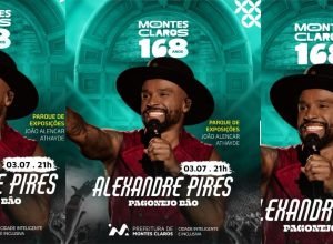 Palco montado para o aniversário de Montes Claros no Parque de Exposições, com programação cultural gratuita e shows ao vivo